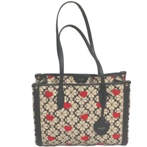 Kate Spade Italian Jacquard Canvas Heart Red Black Shoulder Tote Bag